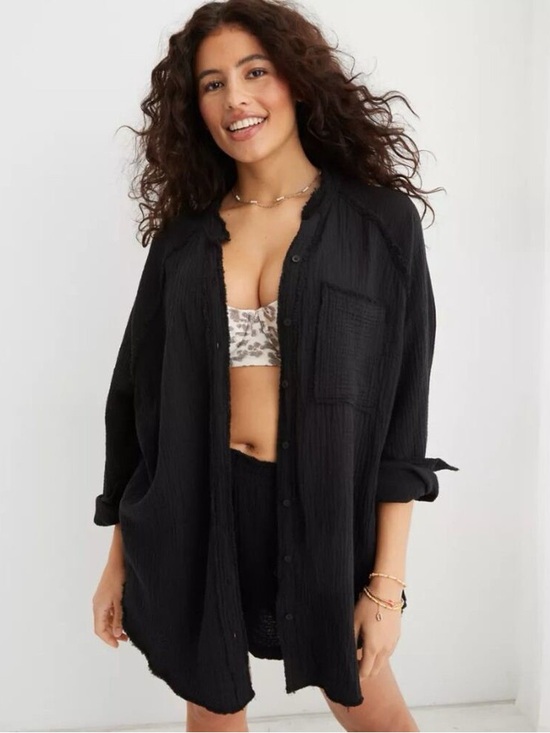 aerie Other - Aerie Black Gauze Button Down Shirt Coverup size Small